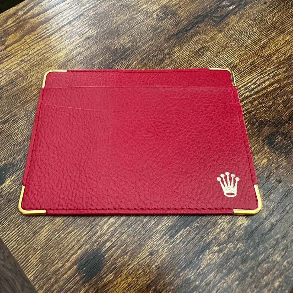 Rolex Red Leather Card Holder With Gold Accents